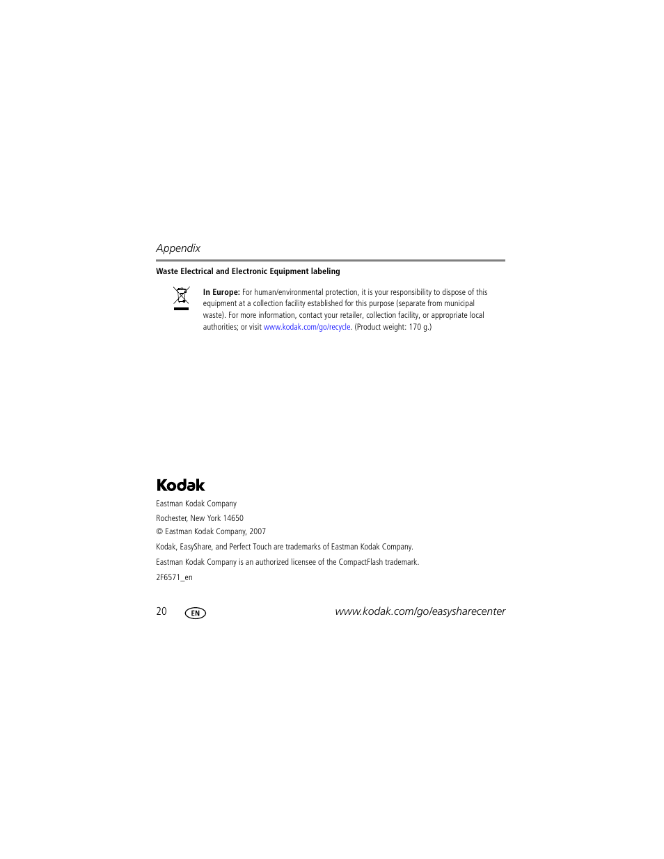 Kodak 2F6571 User Manual | Page 20 / 20