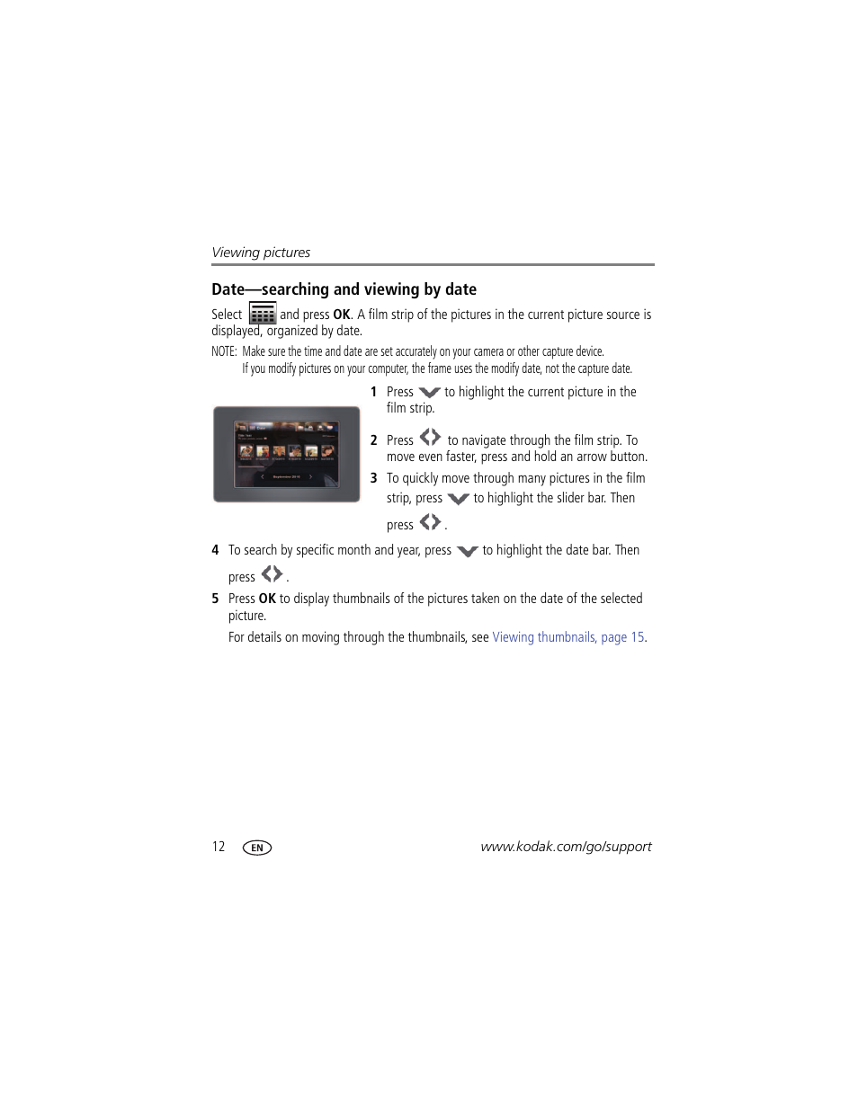 Date—searching and viewing by date | Kodak EasyShare P76 User Manual | Page 18 / 47