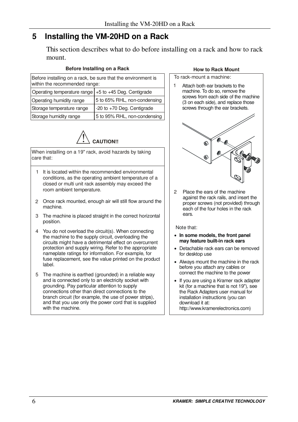 5 installing the vm-20hd on a rack, Installing the vm-20hd on a rack | Kramer Electronics VM-20HD User Manual | Page 8 / 12