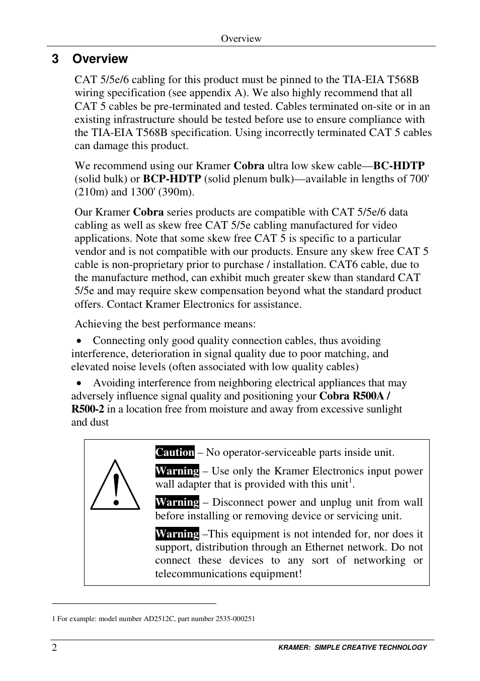 3 overview | Kramer Electronics COBRA R500A User Manual | Page 4 / 14