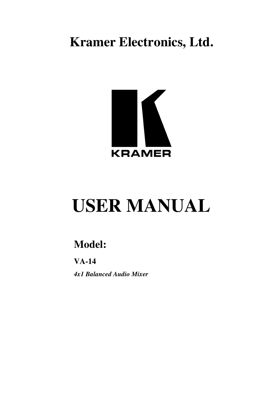 Kramer Electronics VA-14 User Manual | 12 pages