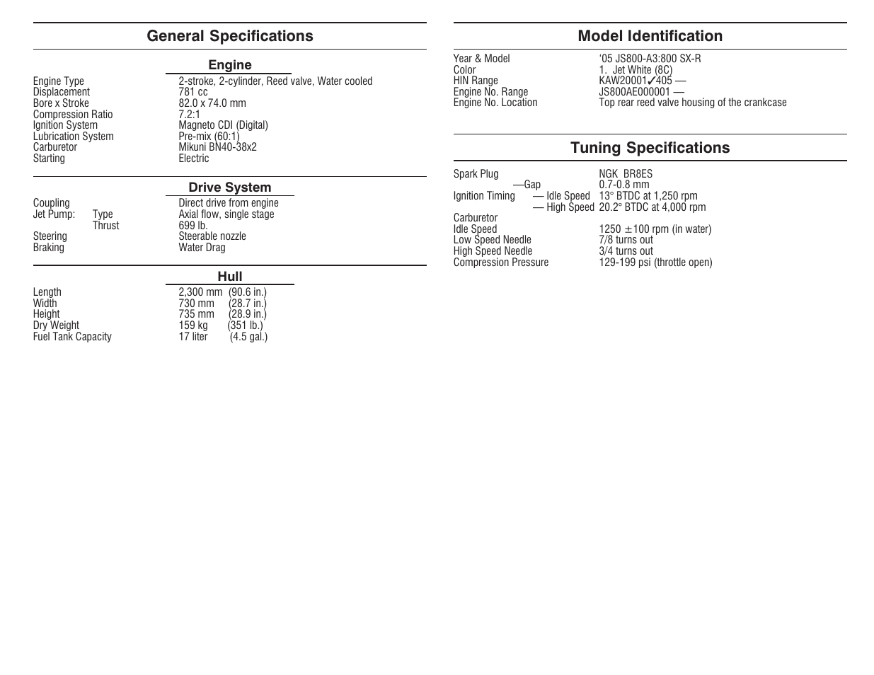 Kawasaki JS800A3 User Manual | 1 page