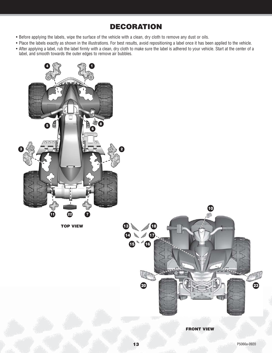 Decoration | Kawasaki POWER WHEELS P5066 User Manual | Page 13 / 24
