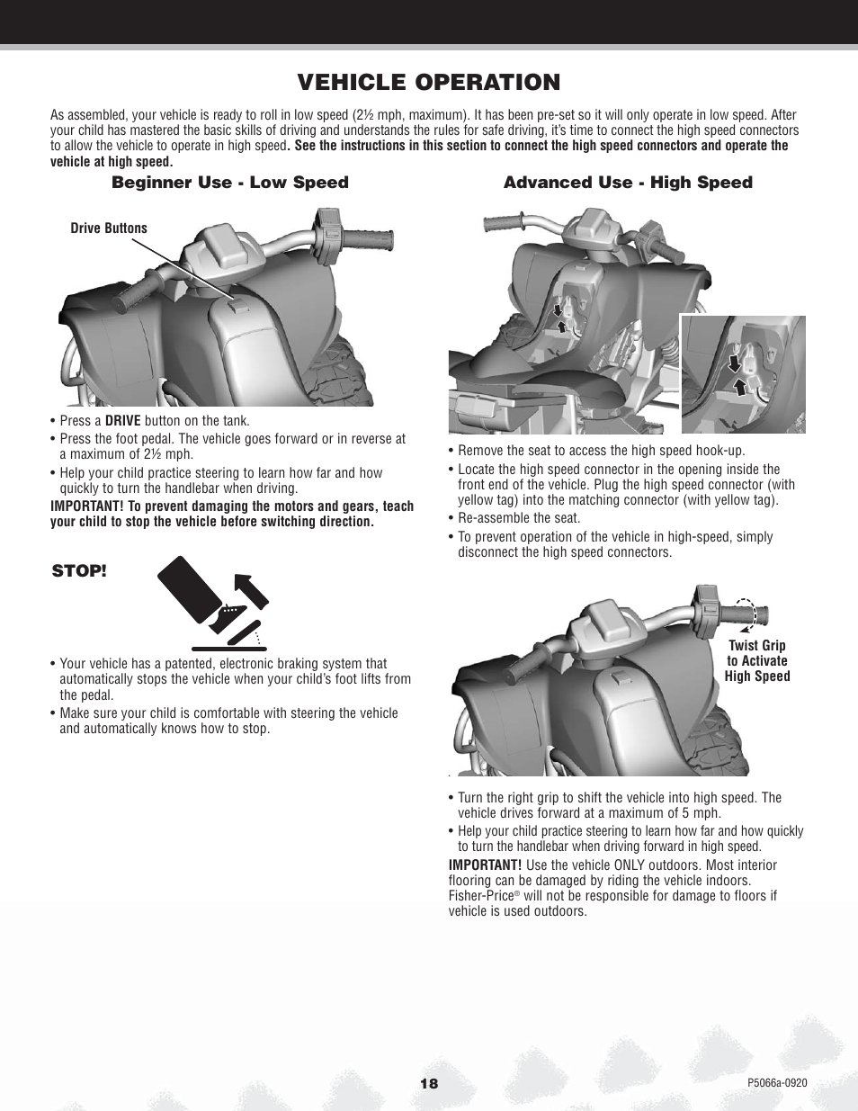 Vehicle operation | Kawasaki POWER WHEELS P5066 User Manual | Page 18 / 24