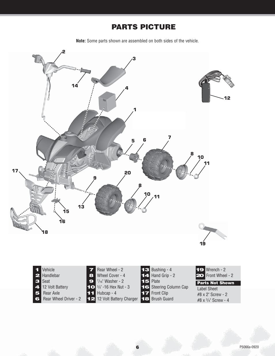 Parts picture | Kawasaki POWER WHEELS P5066 User Manual | Page 6 / 24