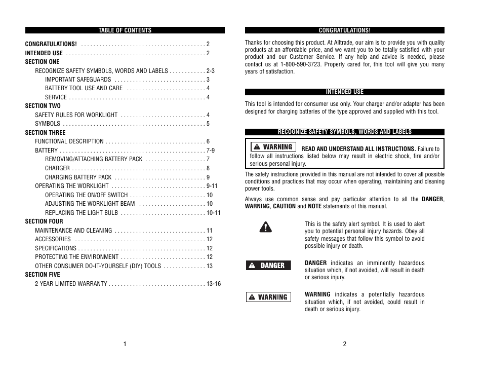 Kawasaki 19.2V BATTERY-OPERATED WORKLIGHT 690081-1HR User Manual | Page 2 / 9