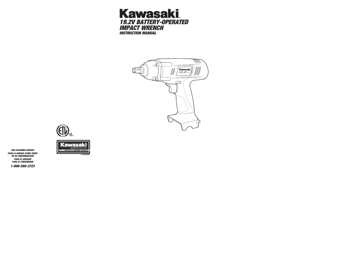 Kawasaki 19.2V BATTERY-OPERATED IMPACT WRENCH 840458 User Manual | 11 pages