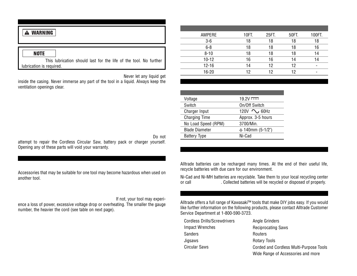 Kawasaki 19.2V BATTERY-OPERATED CIRCULAR SAW User Manual | Page 11 / 52