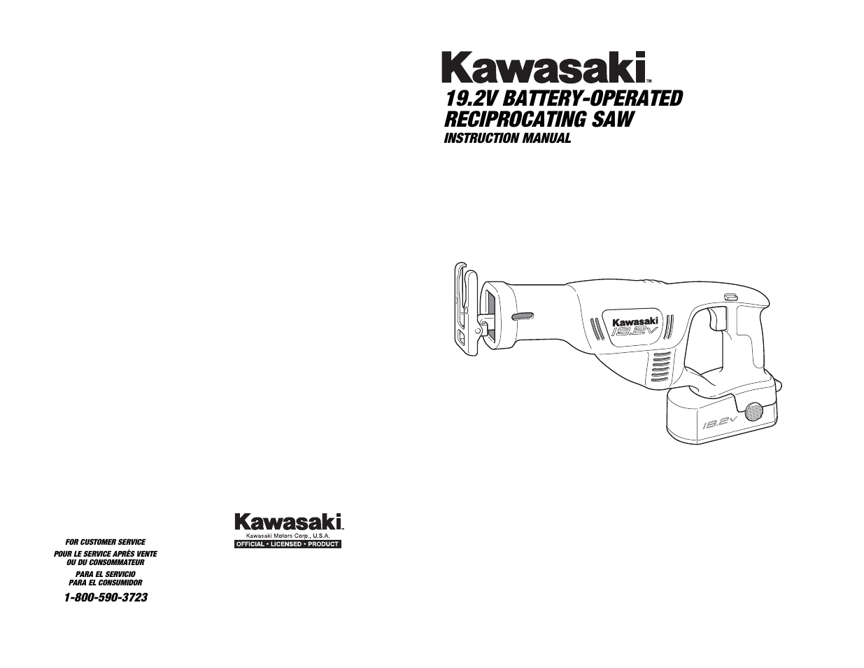 2v battery-operated reciprocating saw, Instruction manual | Kawasaki 19.2V BATTERY-OPERATED CIRCULAR SAW User Manual | Page 14 / 52