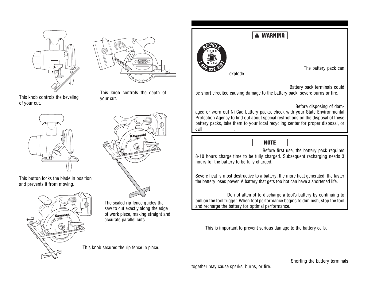 Kawasaki 19.2V BATTERY-OPERATED CIRCULAR SAW User Manual | Page 7 / 52