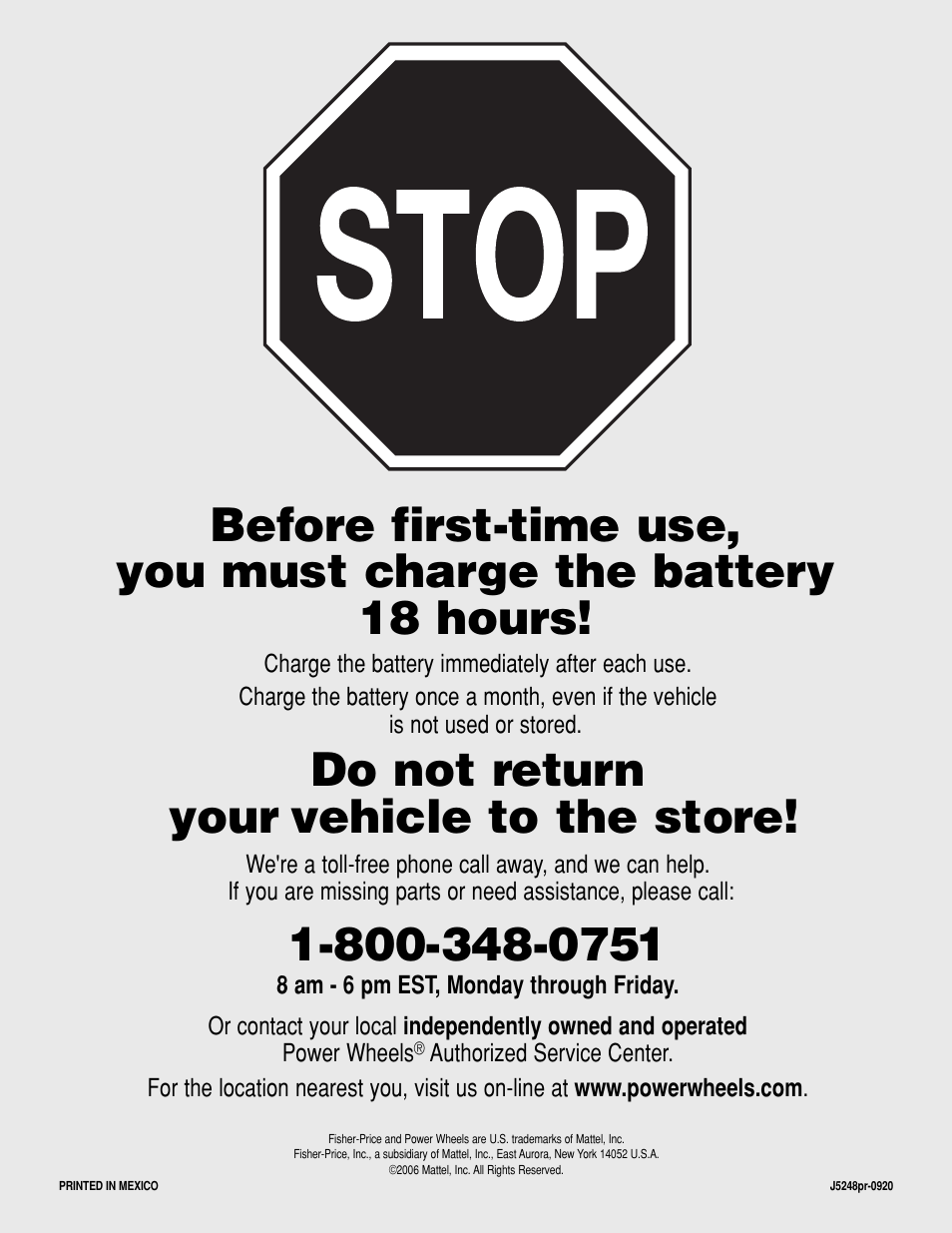 Do not return your vehicle to the store | Kawasaki J5248 User Manual | Page 20 / 20