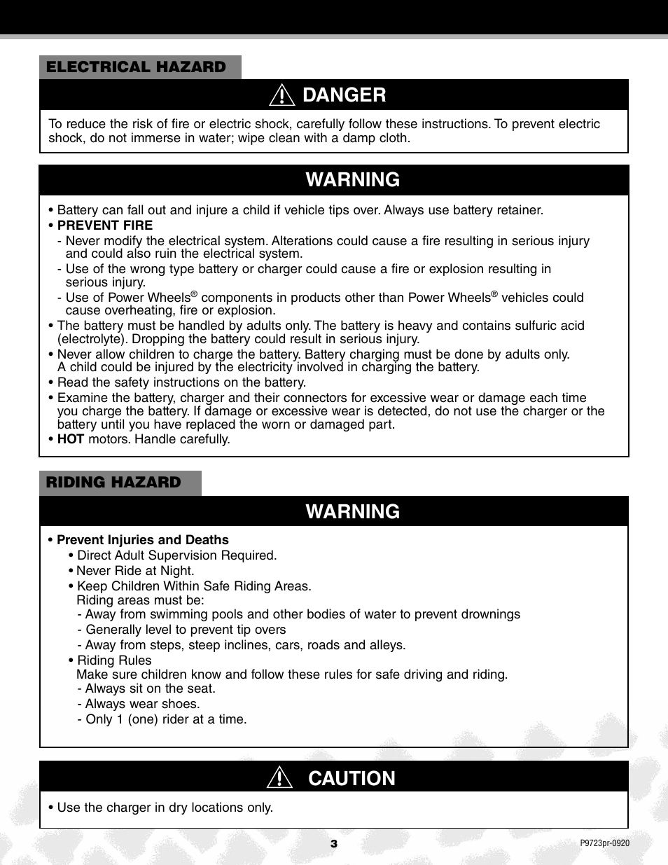 Warning, Warning caution, Danger | Kawasaki P9723 User Manual | Page 3 / 25