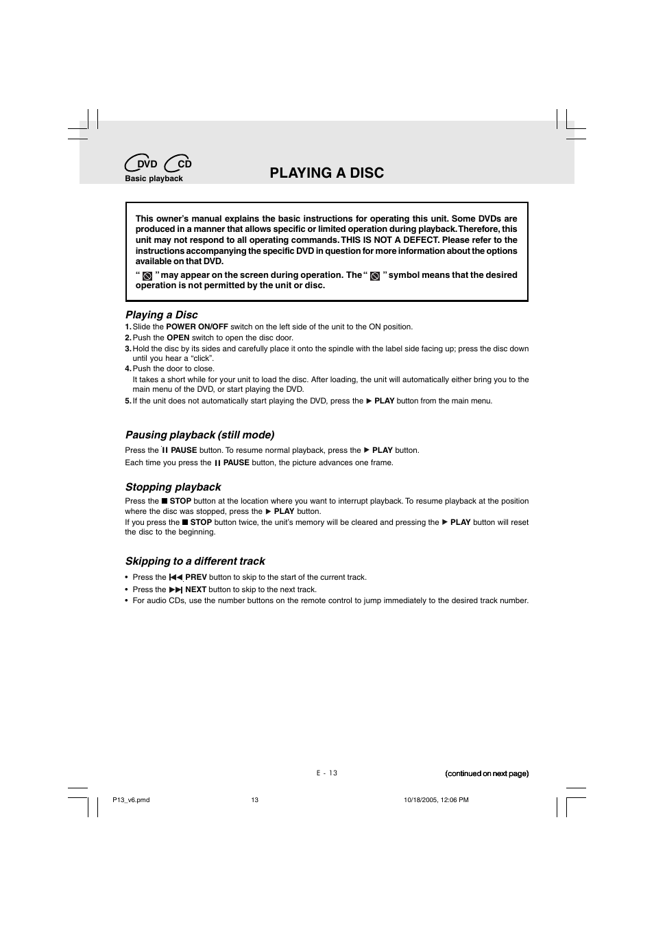 Playing a disc | Kawasaki PVS10921 User Manual | Page 14 / 25
