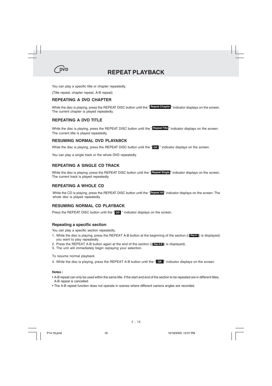 Repeat playback | Kawasaki PVS10921 User Manual | Page 19 / 25