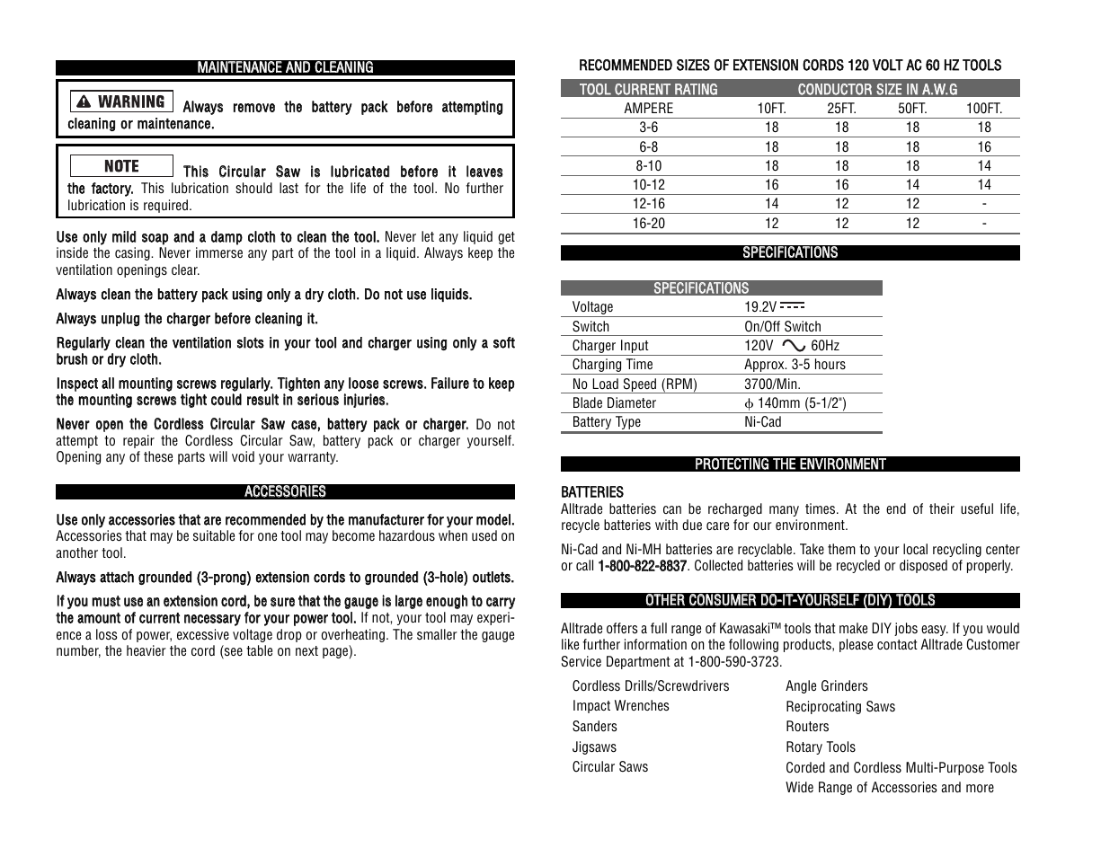 Kawasaki 19.2V BATTERY-OPERATED WORKLIGHT 840646 User Manual | Page 20 / 34