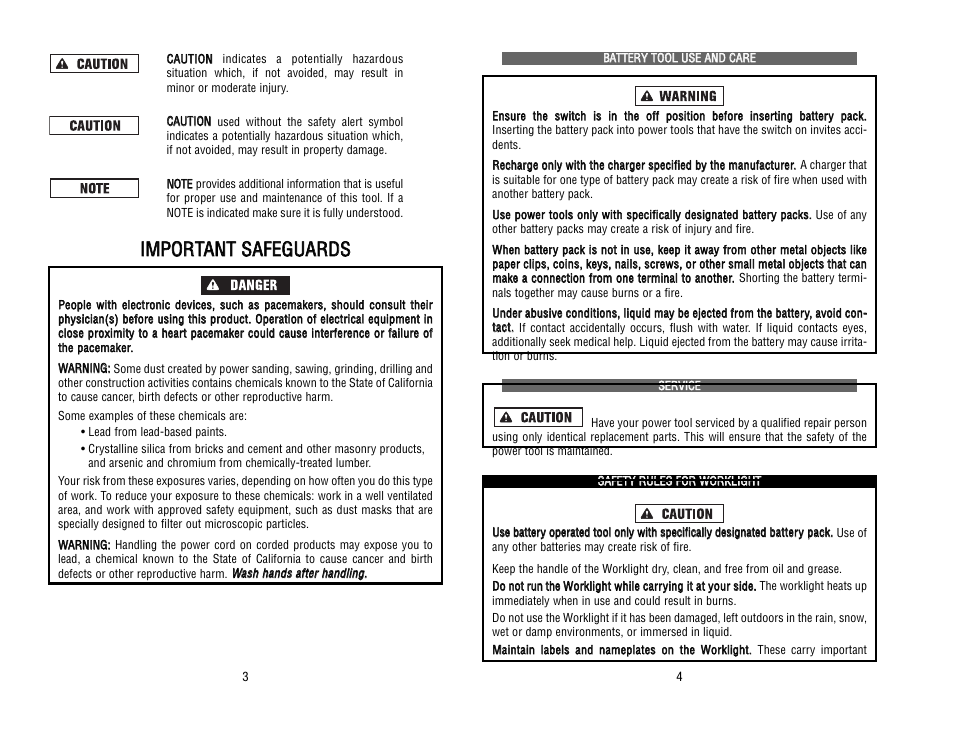 Kawasaki 19.2V BATTERY-OPERATED WORKLIGHT 840646 User Manual | Page 3 / 34