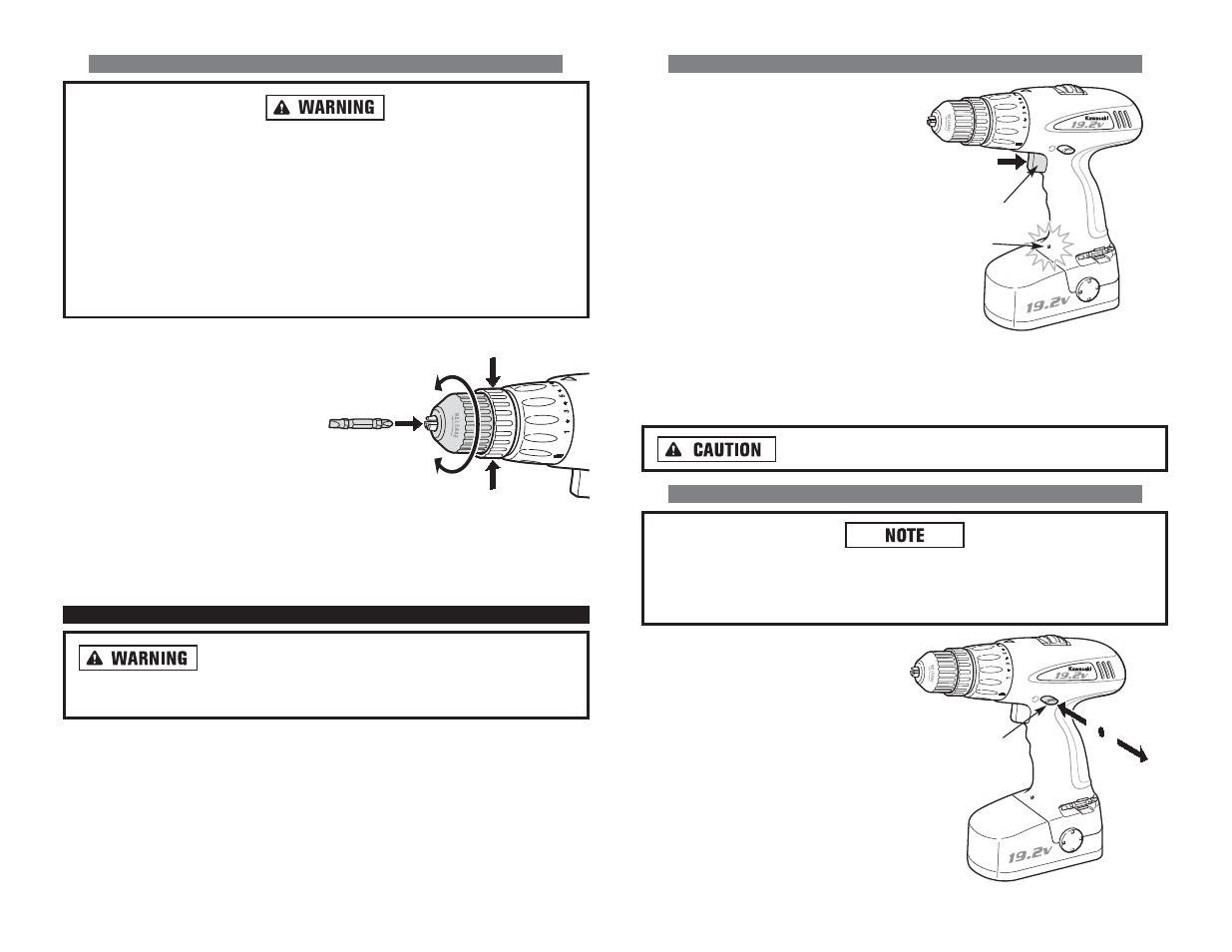 Warning | Kawasaki 19.2V BATTERY-OPERATED WORKLIGHT 840646 User Manual | Page 30 / 34