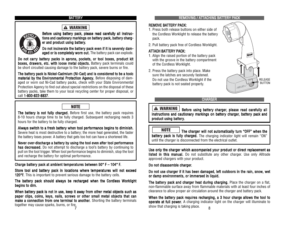 Kawasaki 19.2V BATTERY-OPERATED WORKLIGHT 840646 User Manual | Page 5 / 34