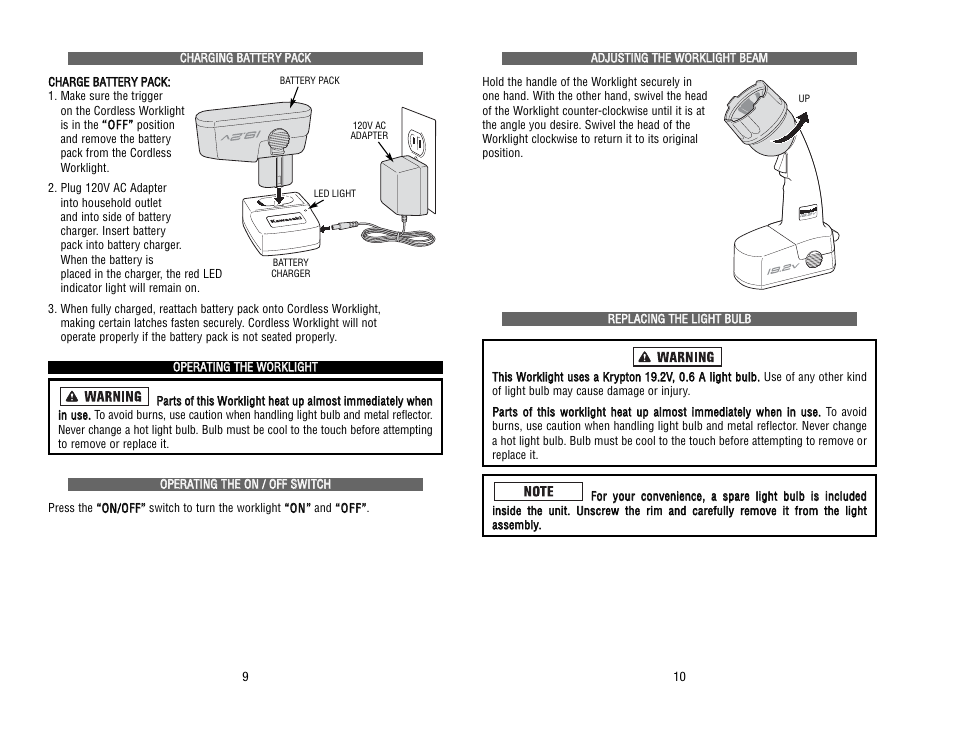 Kawasaki 19.2V BATTERY-OPERATED WORKLIGHT 840646 User Manual | Page 6 / 34