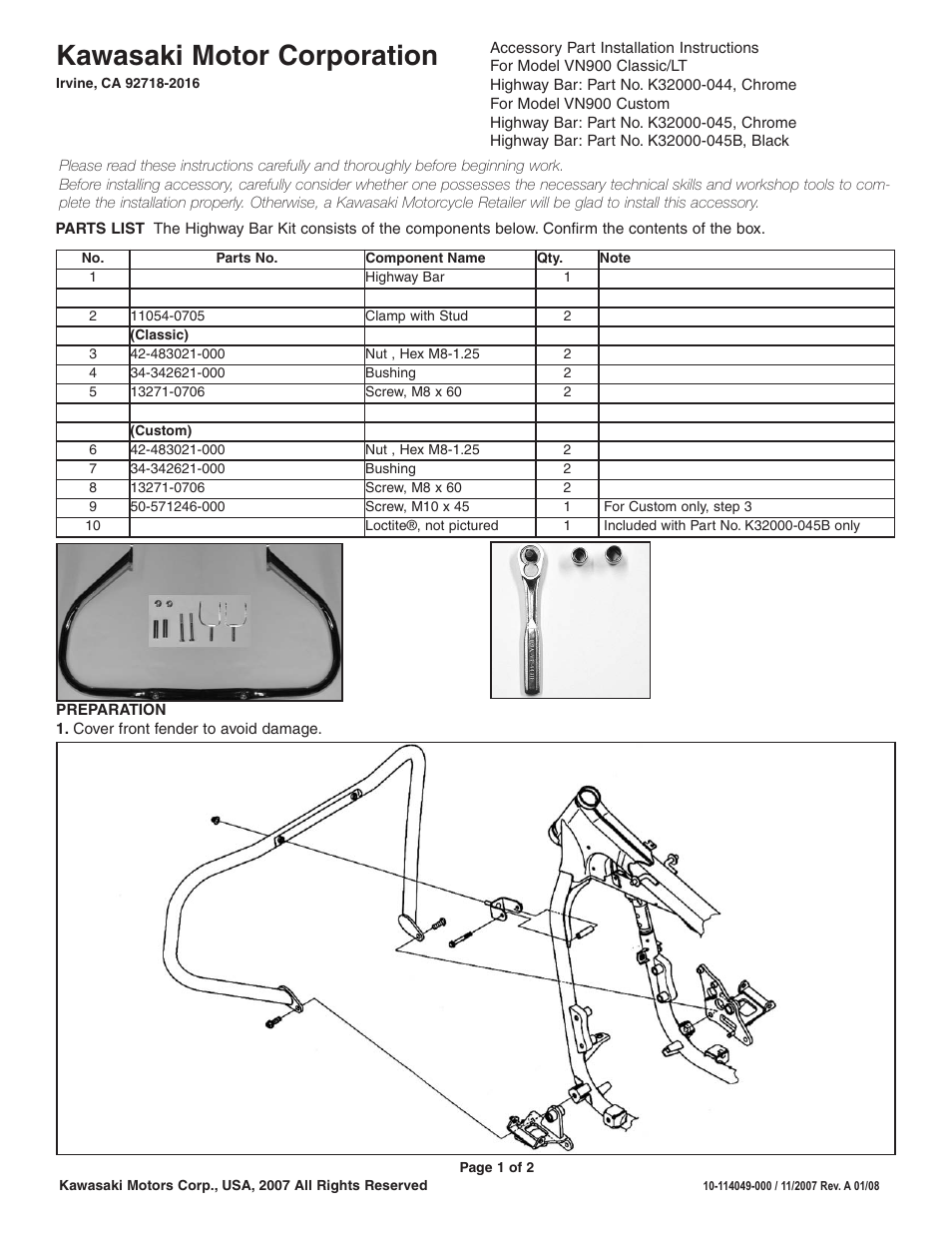 Kawasaki VN900 User Manual | 2 pages