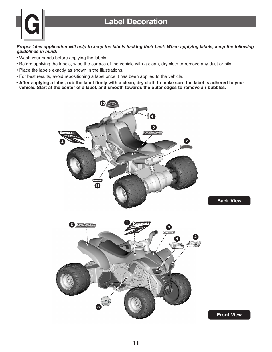 Label decoration | Kawasaki NINJA B9272 User Manual | Page 11 / 20