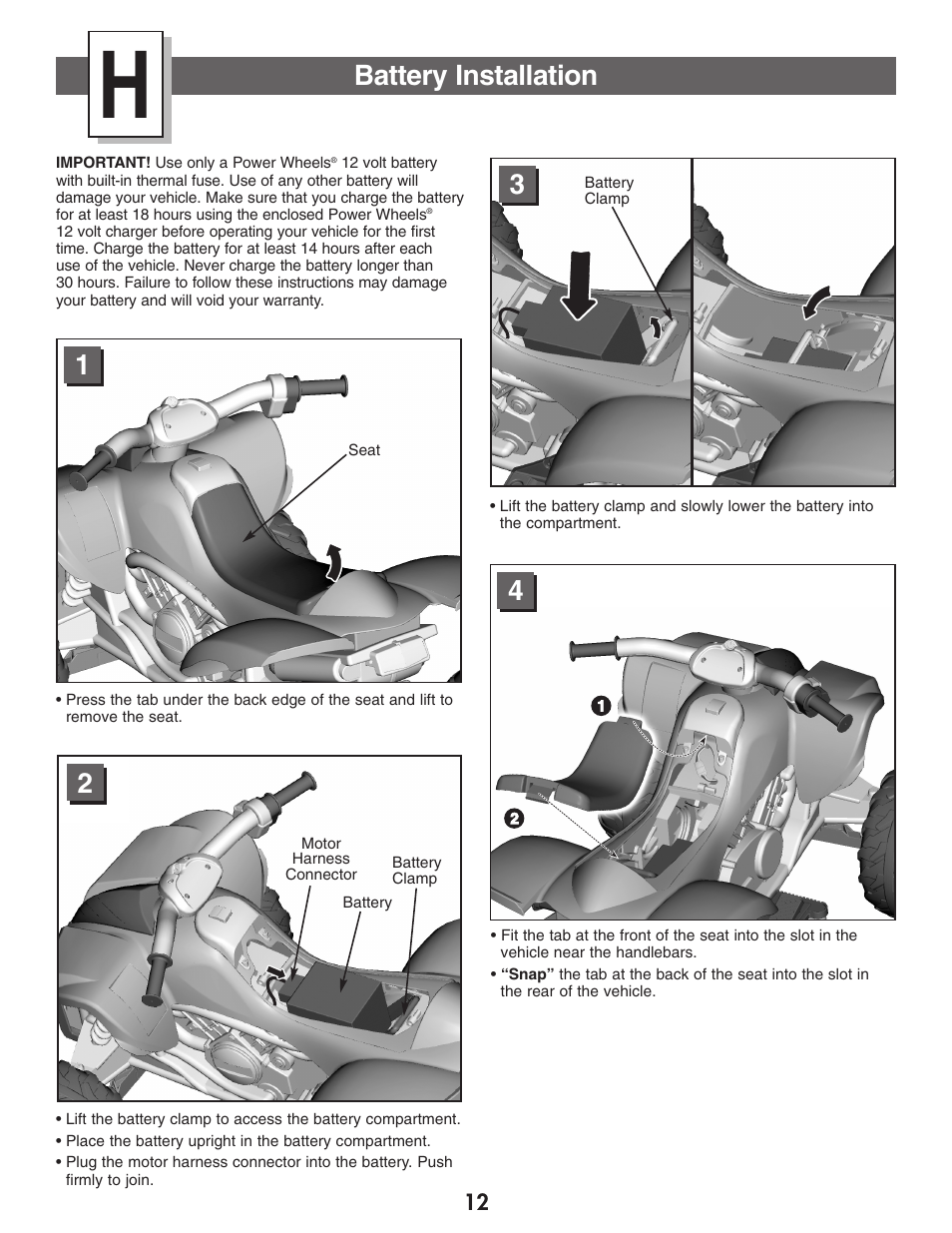 Battery installation | Kawasaki NINJA B9272 User Manual | Page 12 / 20