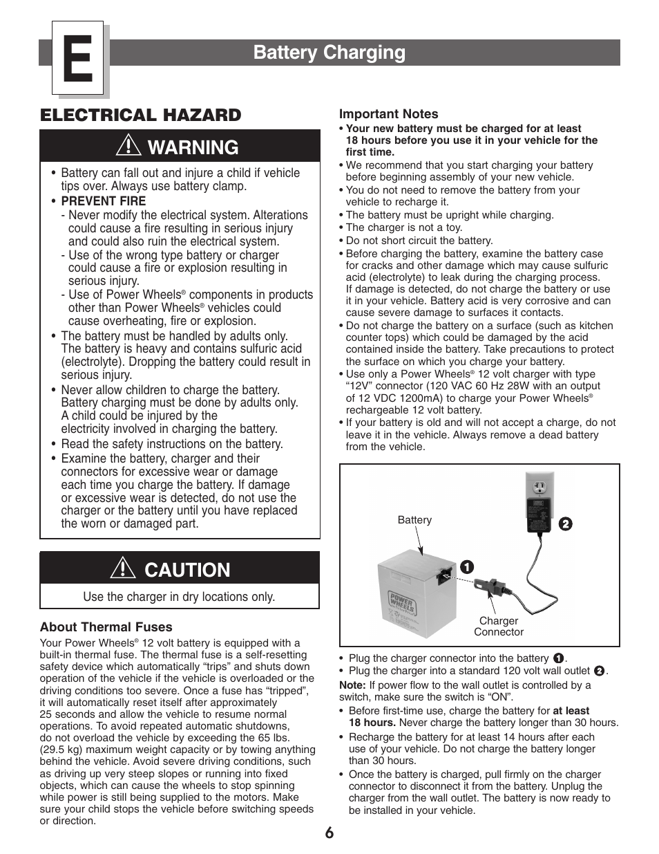 Caution, Warning, Battery charging | Electrical hazard | Kawasaki NINJA B9272 User Manual | Page 6 / 20