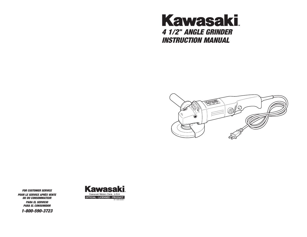 Kawasaki 4 1/2" ANGLE GRINDER 840557 User Manual | 10 pages