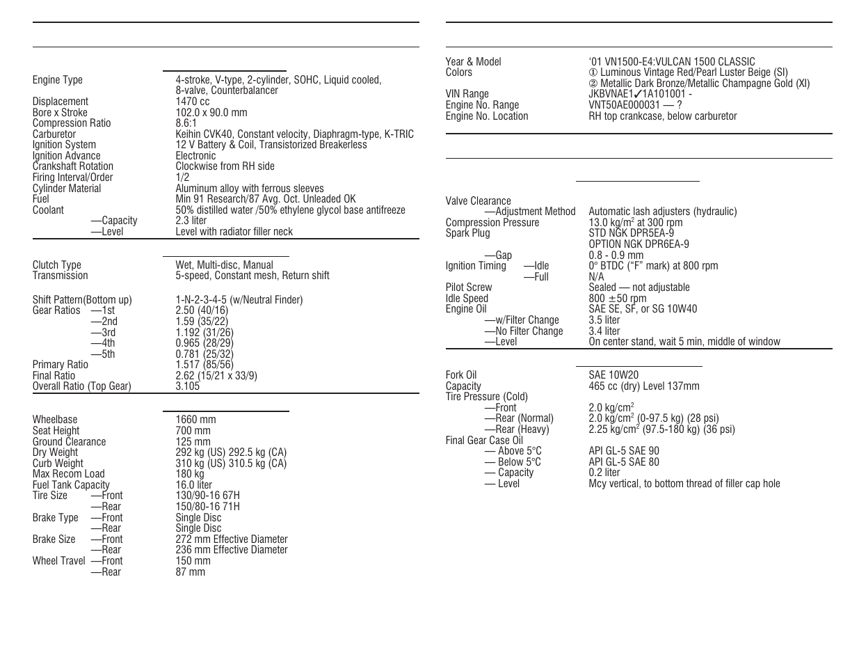 Kawasaki VN1500E4 User Manual | 1 page