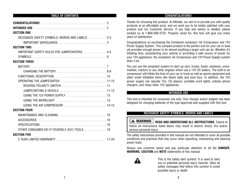 Kawasaki Rechargeable Jumpstarter 840095 User Manual | Page 2 / 11