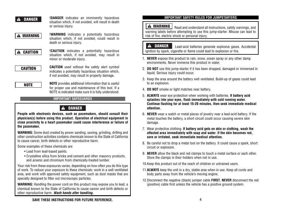 Kawasaki Rechargeable Jumpstarter 840095 User Manual | Page 3 / 11