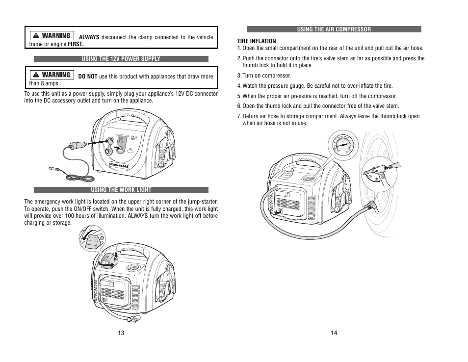 Kawasaki Rechargeable Jumpstarter 840095 User Manual | Page 8 / 11