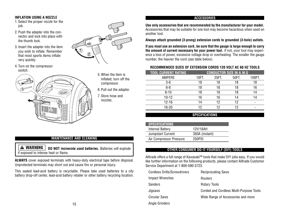 Kawasaki Rechargeable Jumpstarter 840095 User Manual | Page 9 / 11