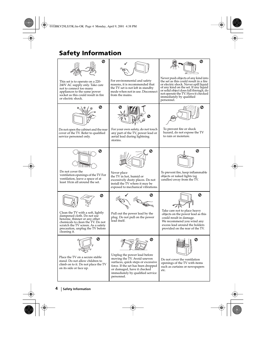 Safety information | Sony KV-29LS35K User Manual | Page 3 / 122