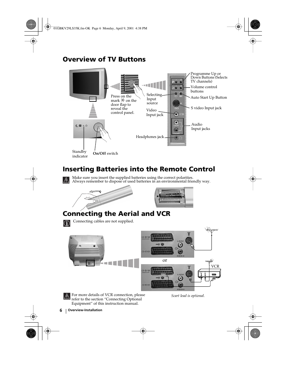 Connecting the aerial and vcr | Sony KV-29LS35K User Manual | Page 5 / 122