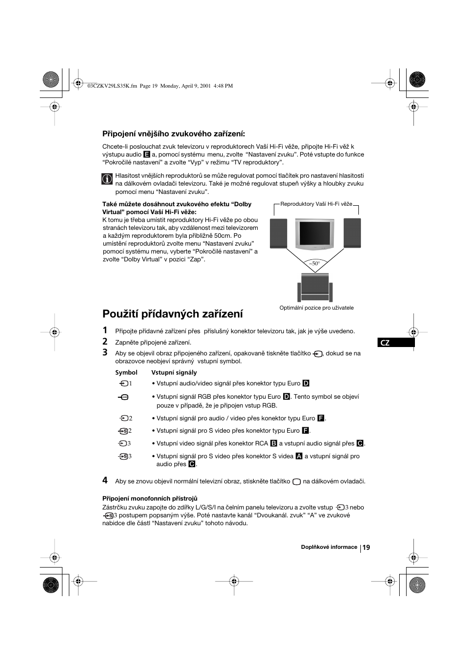 Použití přídavných zařízení | Sony KV-29LS35K User Manual | Page 58 / 122