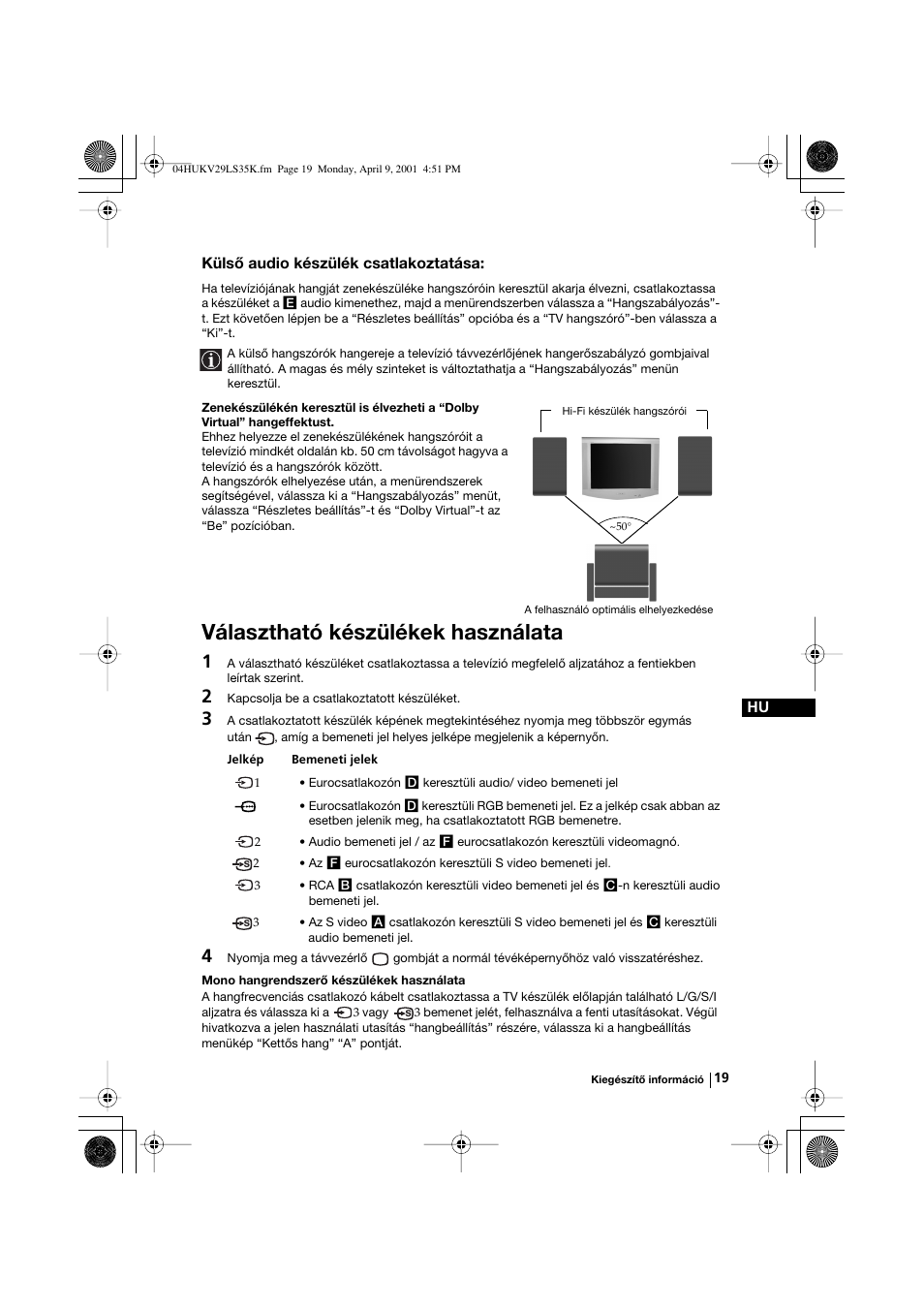Választható készülékek használata | Sony KV-29LS35K User Manual | Page 78 / 122