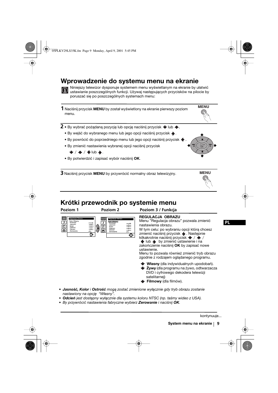 Wprowadzenie do systemu menu na ekranie, Krótki przewodnik po systemie menu | Sony KV-29LS35K User Manual | Page 88 / 122