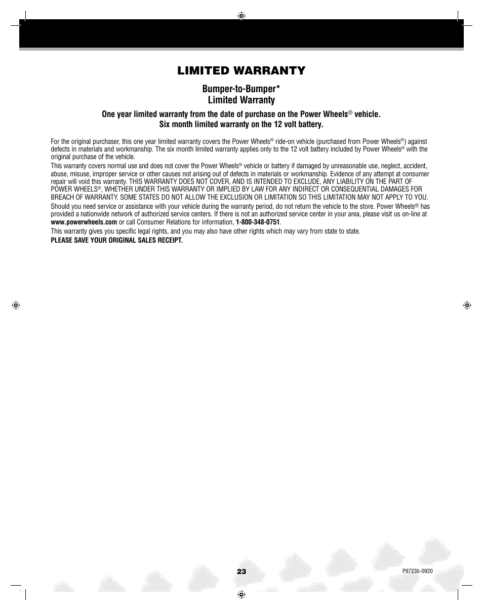 Limited warranty, Bumper-to-bumper* limited warranty | Kawasaki KFX T4872 User Manual | Page 23 / 25
