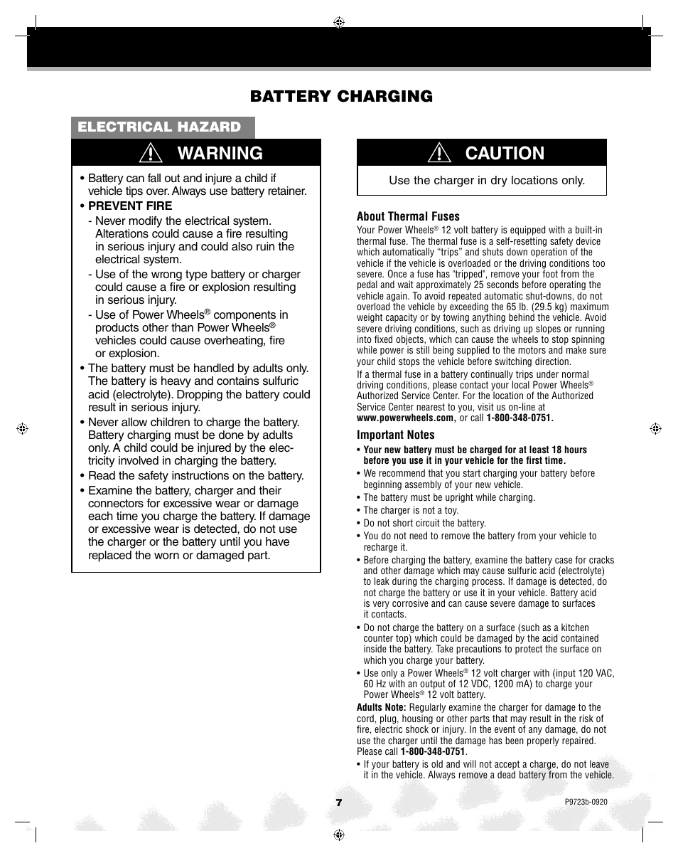 Warning caution, Battery charging, Electrical hazard | Kawasaki KFX T4872 User Manual | Page 7 / 25