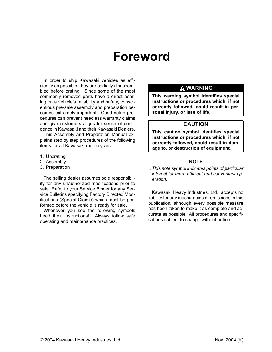 Foreword | Kawasaki 1600 User Manual | Page 2 / 46