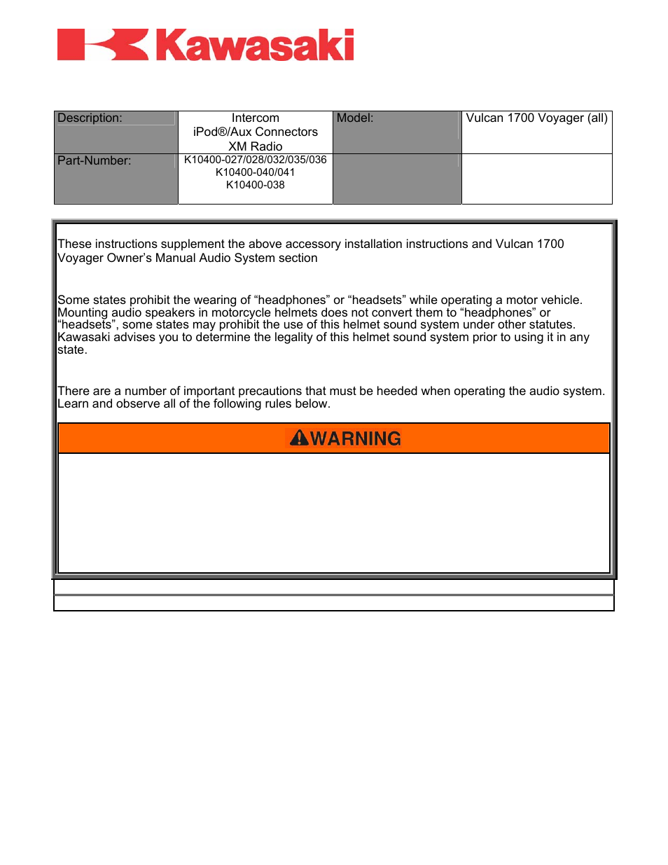 Voyager radio accessory instructions | Kawasaki K10400-040 User Manual | Page 3 / 4