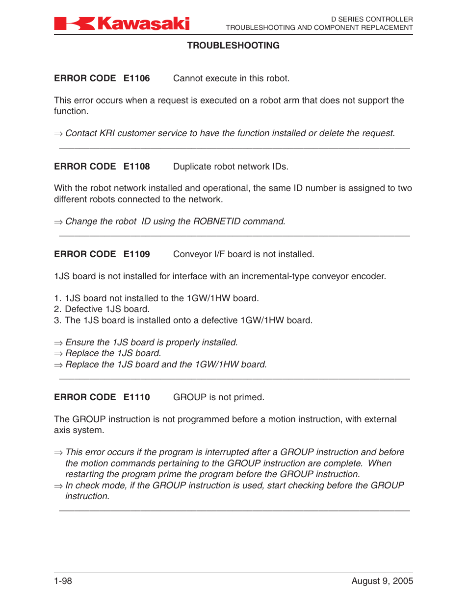 Kawasaki D Series Controller MPVDCONTV113E-3 User Manual | Page 101 / 259