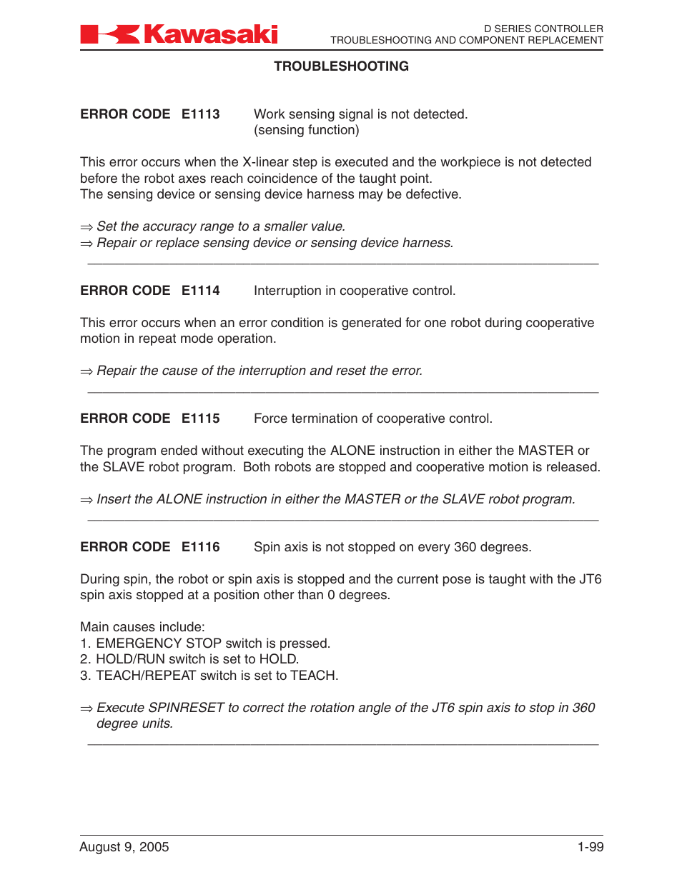 Kawasaki D Series Controller MPVDCONTV113E-3 User Manual | Page 102 / 259