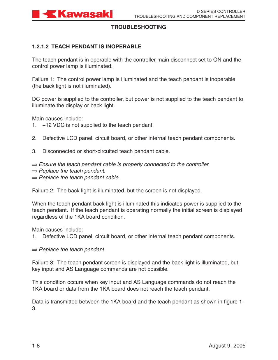 2 teach pendant is inoperable, Teach pendant is inoperable -8 | Kawasaki D Series Controller MPVDCONTV113E-3 User Manual | Page 11 / 259