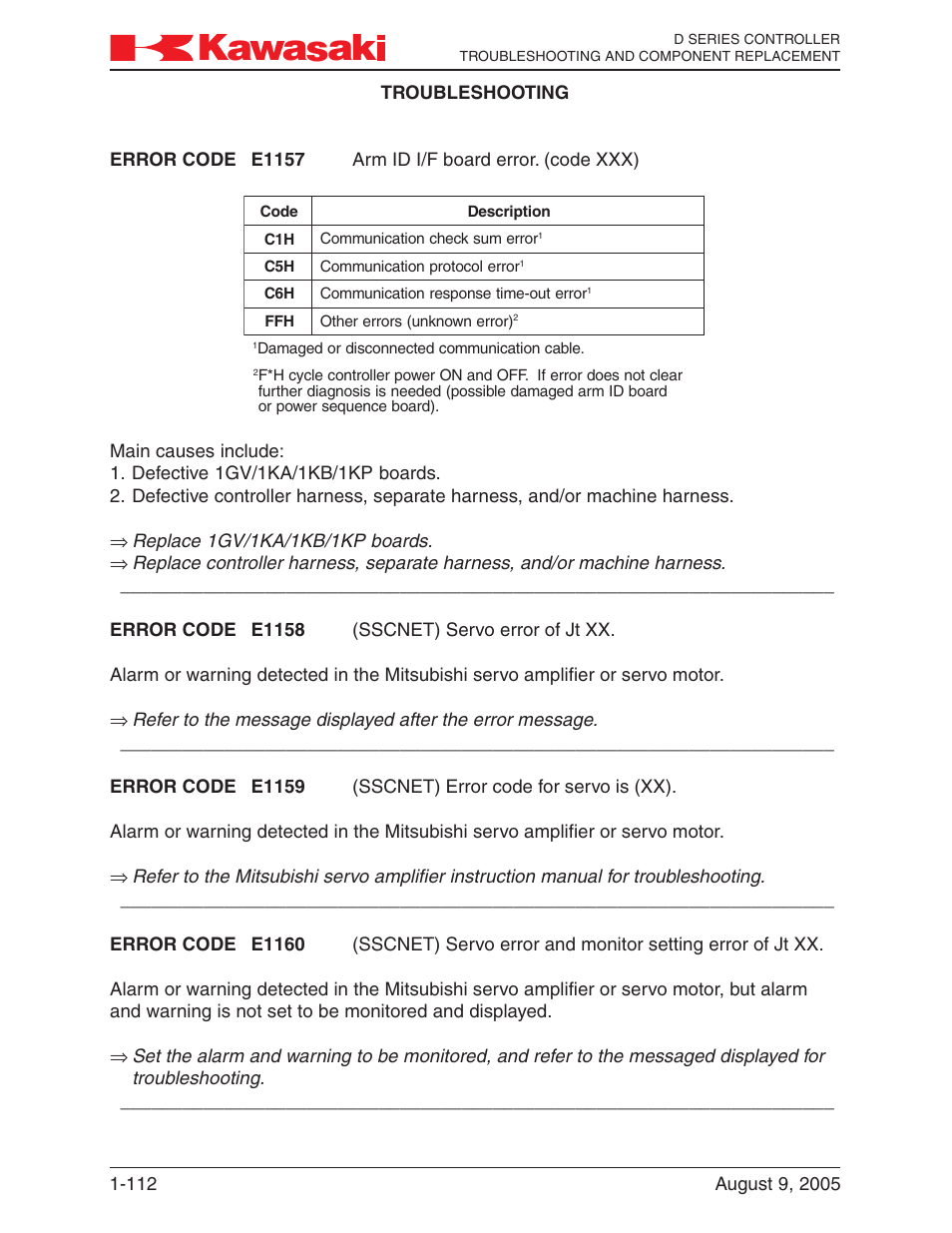 Replace 1gv/1ka/1kb/1kp boards | Kawasaki D Series Controller MPVDCONTV113E-3 User Manual | Page 115 / 259