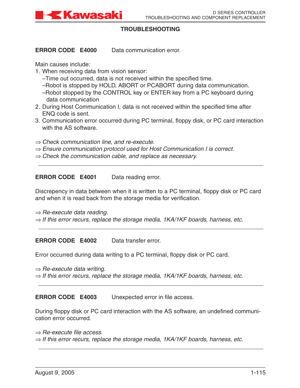 Kawasaki D Series Controller MPVDCONTV113E-3 User Manual | Page 118 / 259