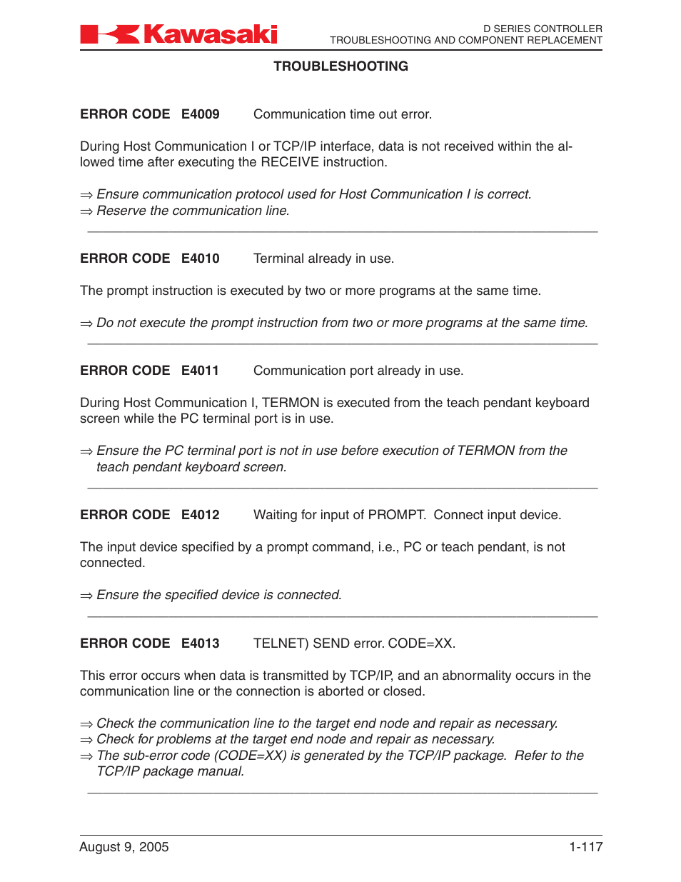 Kawasaki D Series Controller MPVDCONTV113E-3 User Manual | Page 120 / 259