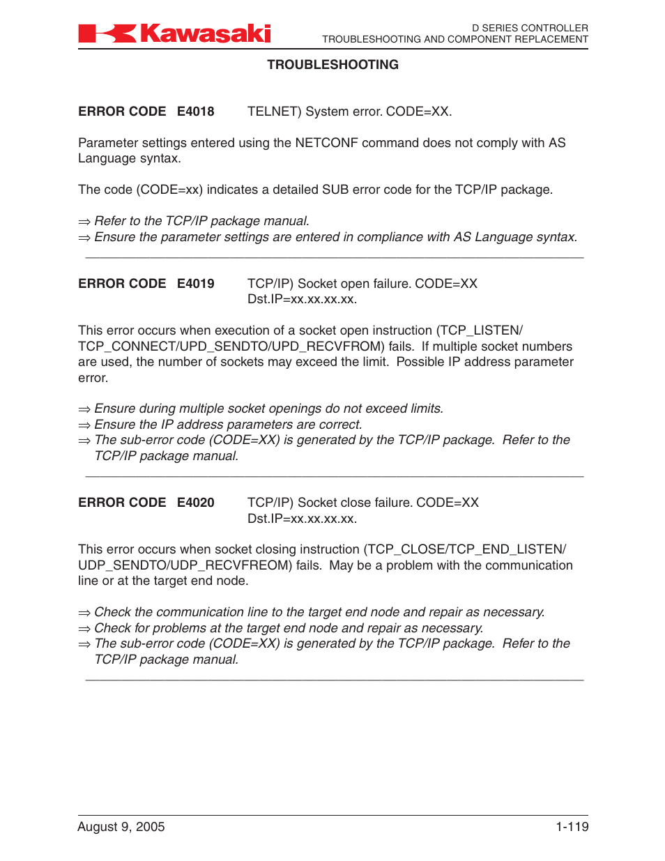 Kawasaki D Series Controller MPVDCONTV113E-3 User Manual | Page 122 / 259