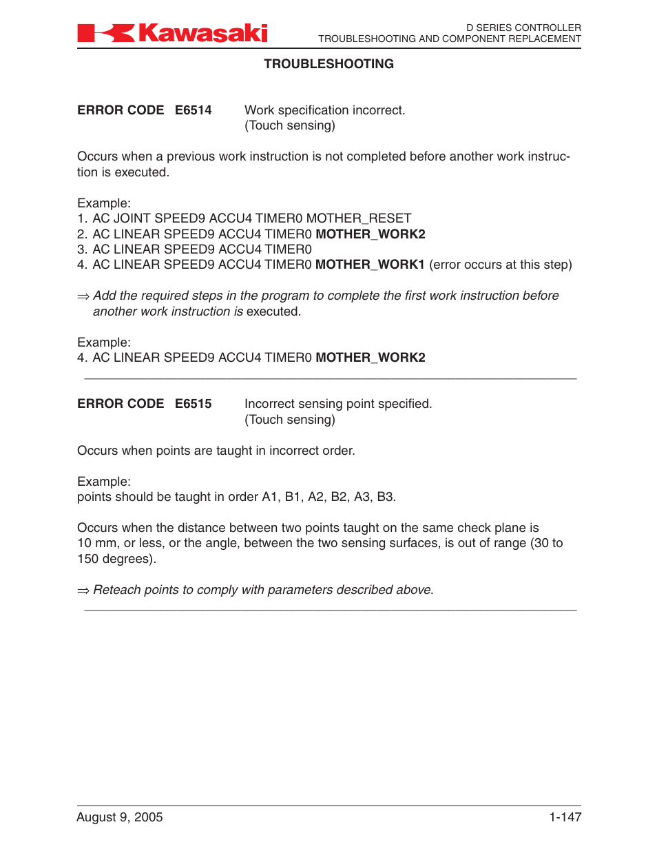 Kawasaki D Series Controller MPVDCONTV113E-3 User Manual | Page 150 / 259